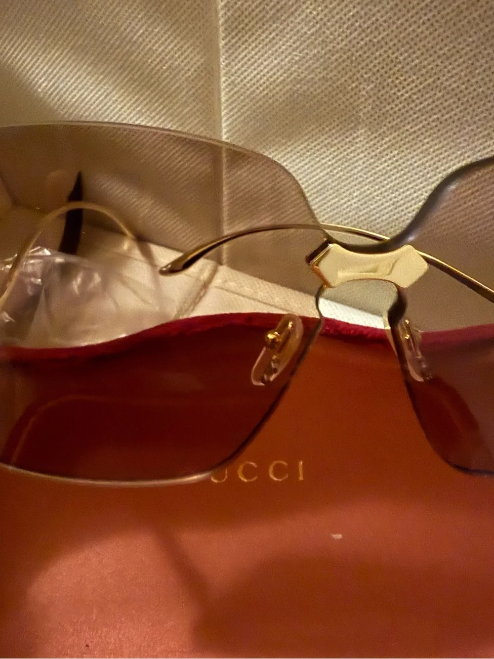NWT Gucci GG0352S 002 Gold Rimless Oversized Brown Gradient Sunglasses